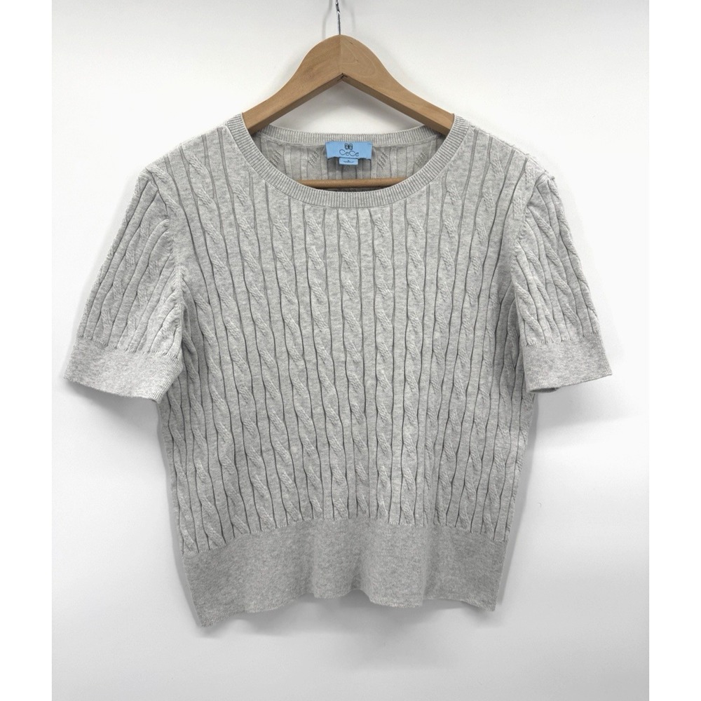 CeCe Womens Large Cable Knit Sweater Fisherman Preppy Classic Cropped Layers - Picture 1 of 7